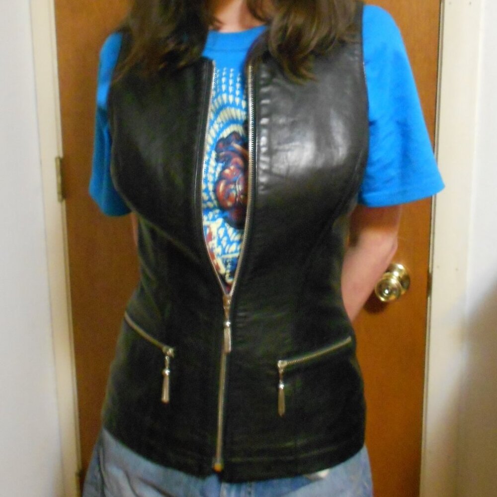 Michael Hoban North Beach Black Leather Vest with Liquid Silver Tassels